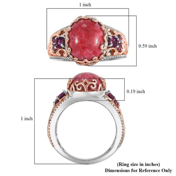 Ring Thulite and Orissa Rhodolite Garnet 6.65 ctw Victorian Blossom Size 10 - Picture 6 of 6